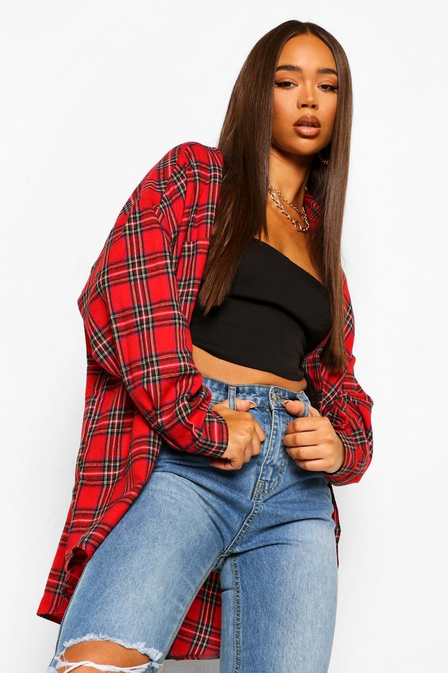 Red Oversized Checked Shirt image number 1