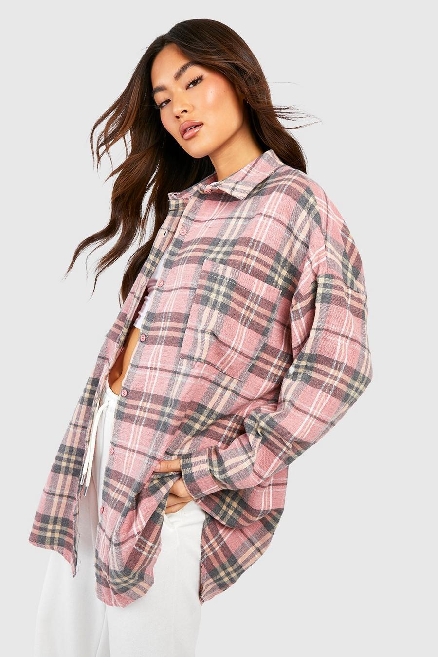 Brown marrón Oversized Checked Shirt image number 1