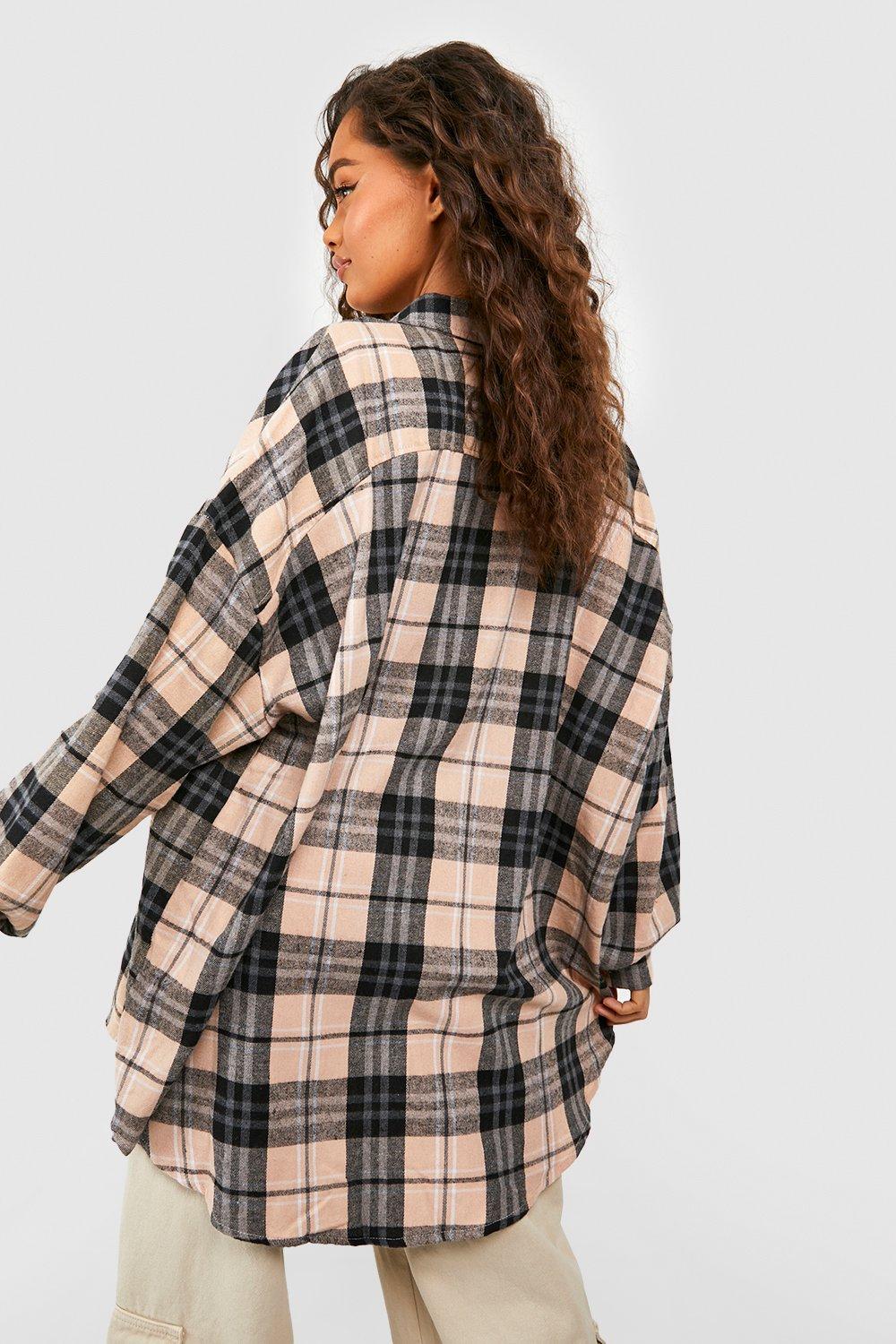 Boohoo Women s Oversized Checked Shirt Beige