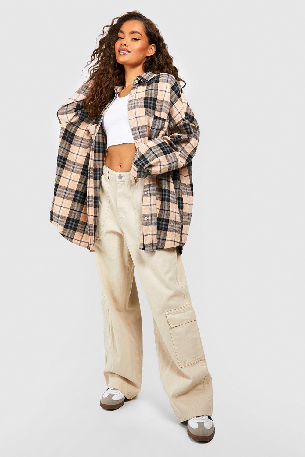 Brown Oversized Flannel Shirt | boohoo USA