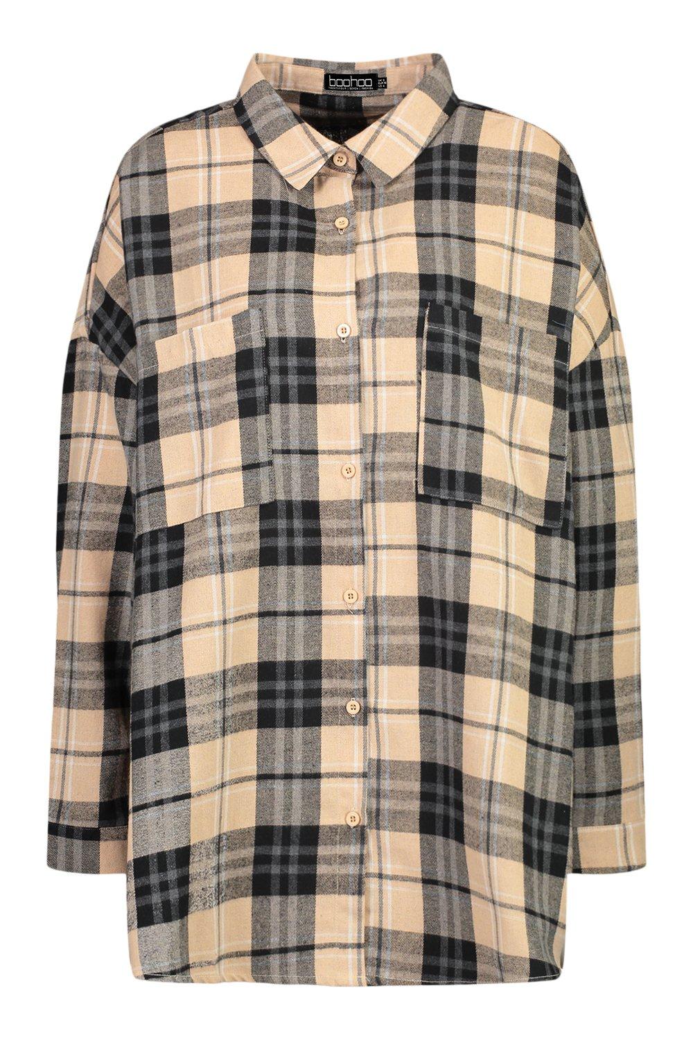 Brown Oversized Flannel Shirt | boohoo USA Brown Oversized Flannel Shirt | boohoo USA