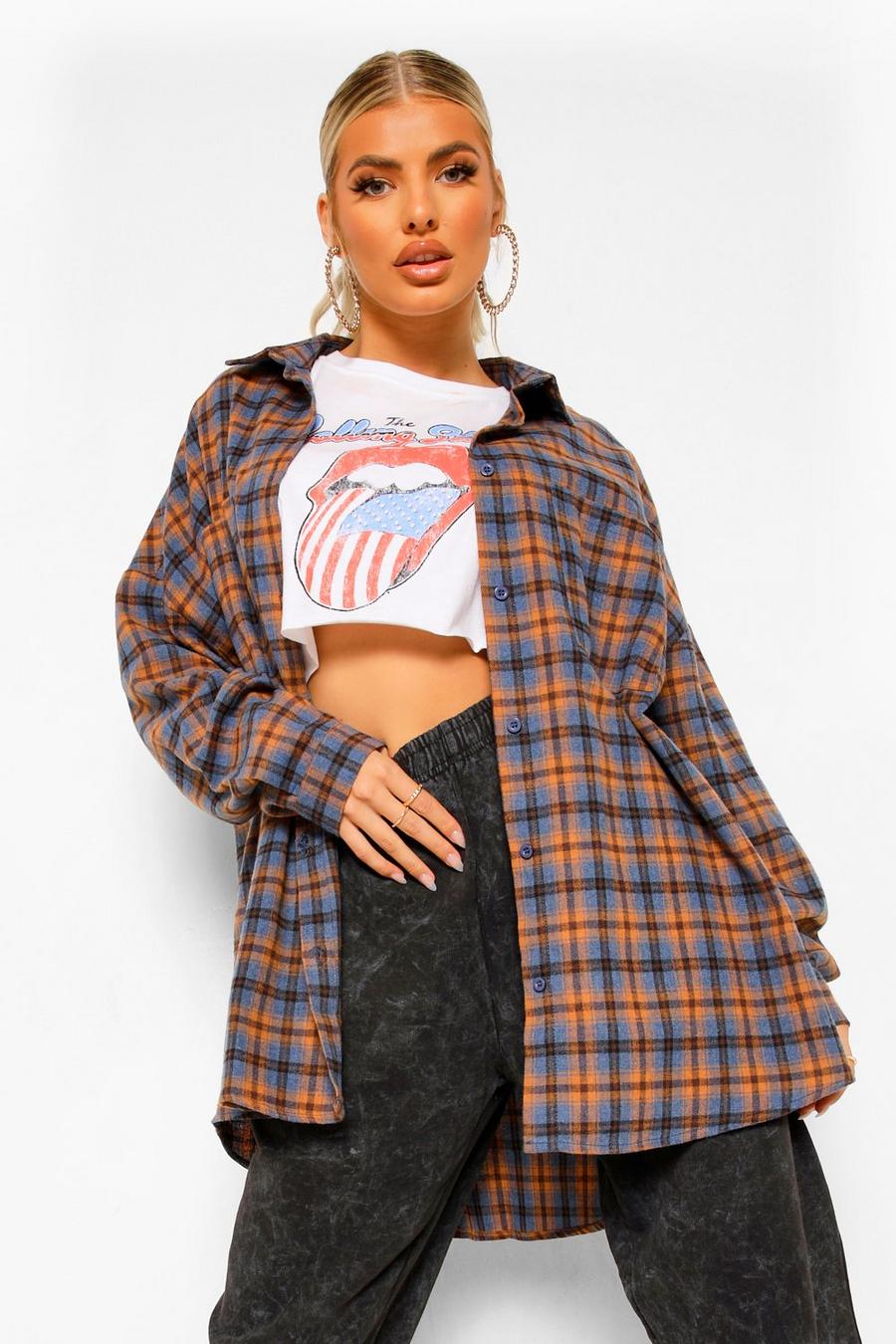 Brown Oversized Checked Shirt image number 1