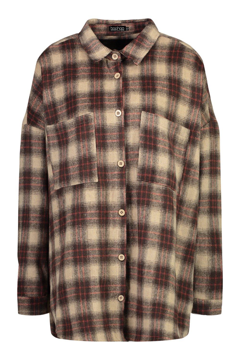 Women's Stone Oversized Checked Shirt