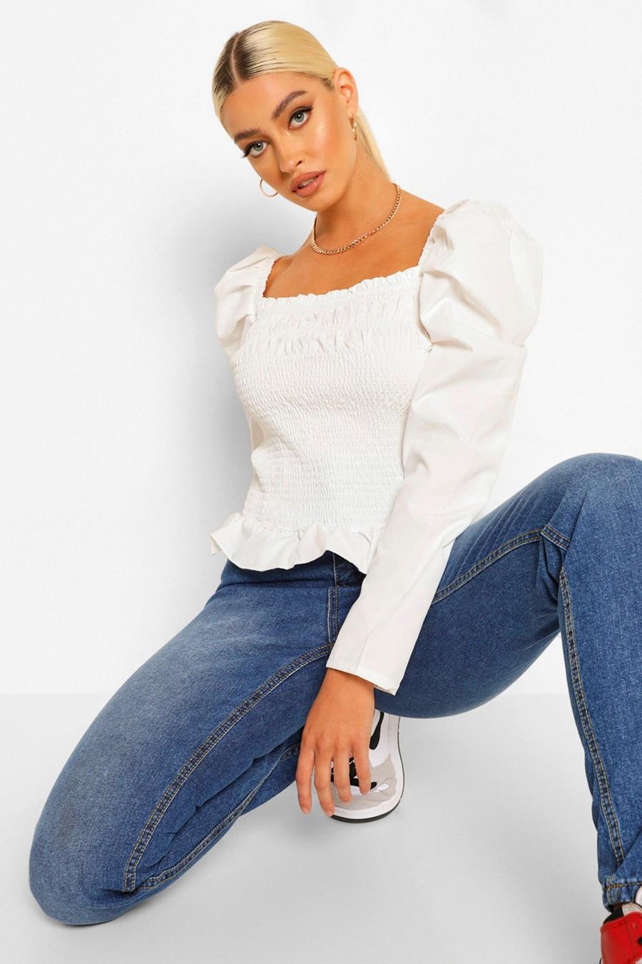 Woven Long Sleeve Shirred Blouse image number 1