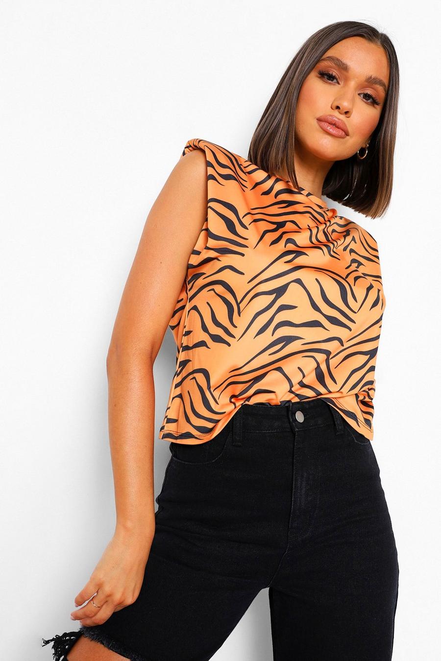 T-shirt imprimé tigre à épaulettes, Brown image number 1