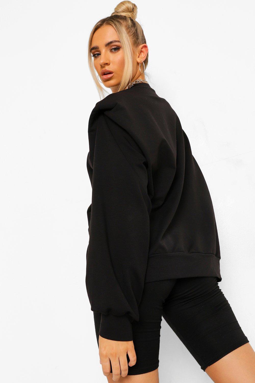 Black Shoulder Pad Sweatshirt