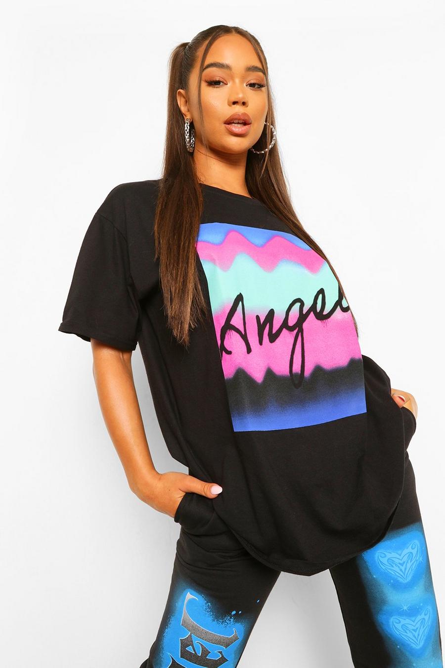 "Angel" T-shirt med färgstarkt tryck och slogan image number 1