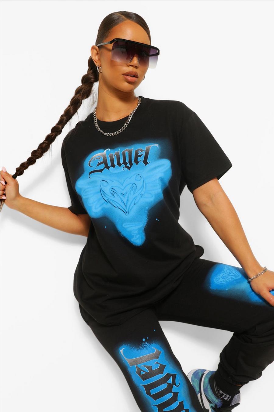 "Angel" Oversize t-shirt med graffititryck image number 1