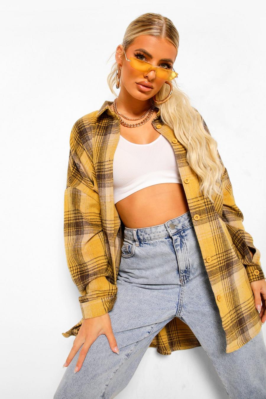 Mustard Oversized Checked Shirt image number 1
