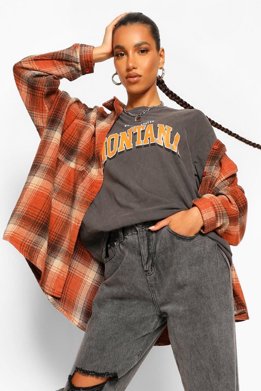 Rust Oversized Checked Shirt image number 1