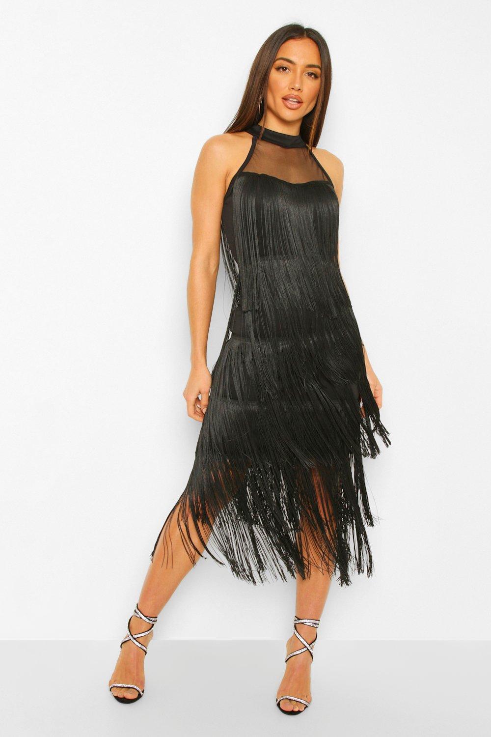 Black midi sale fringe dress