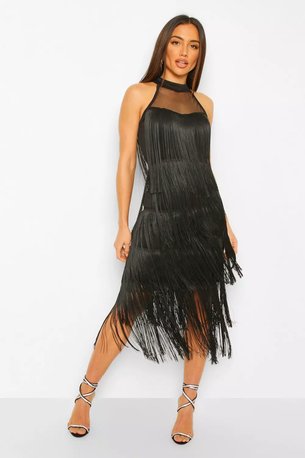 Black fringe 2025 midi dress