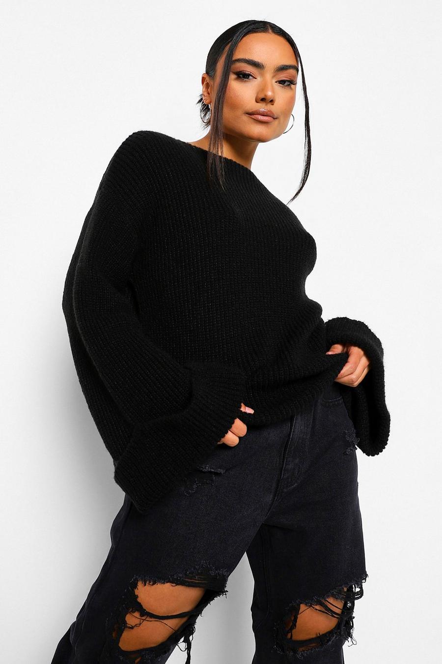 Black Soft Knit Wide Sleeve Sweater image number 1