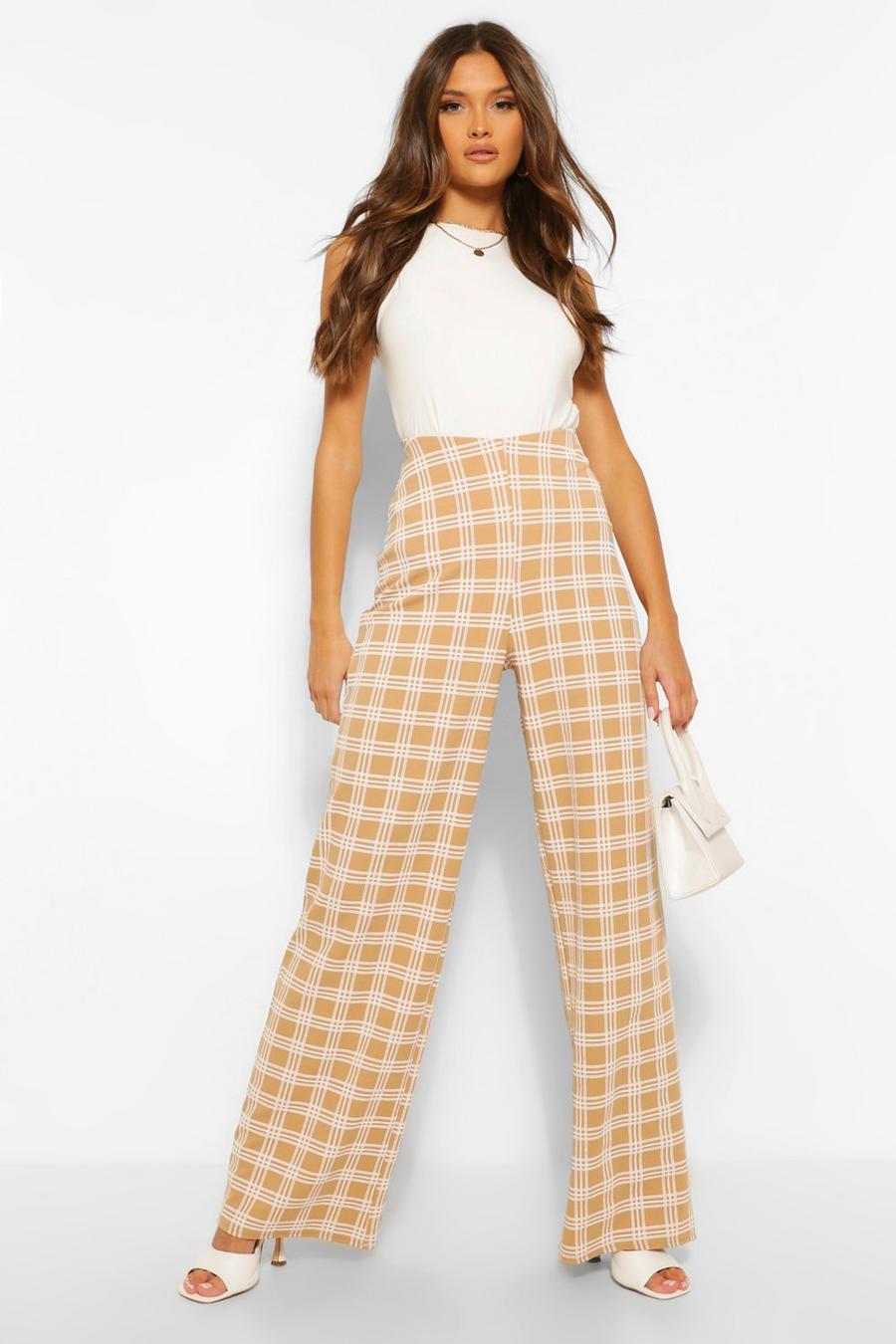 Tonal Check High Waist Crepe Wide Leg Trousers image number 1
