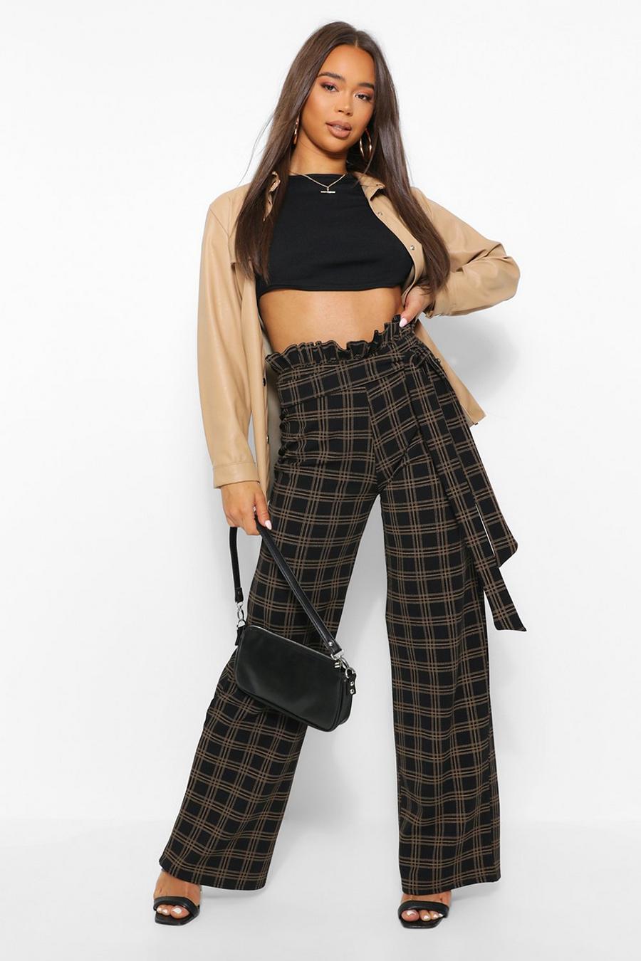 Black Paperbag High Waist Checked Wide Leg Trouser image number 1