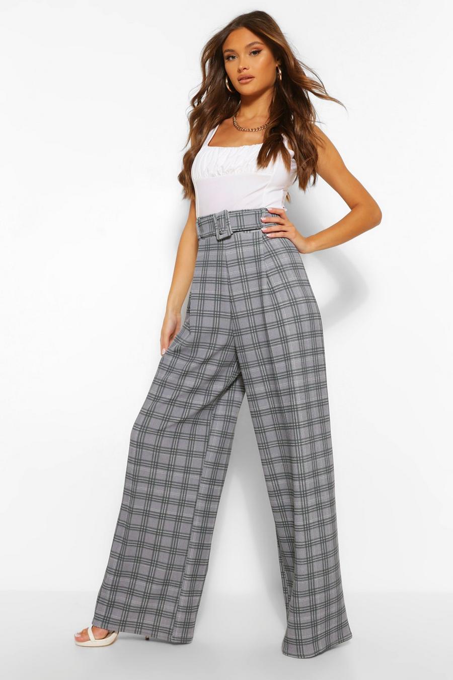 Check Belted Wide Leg Pants image number 1