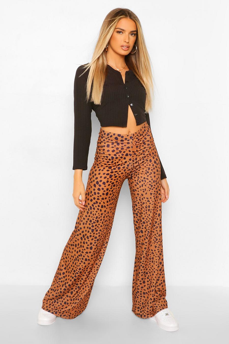 Chocolate Spot Print Jersey Wide Leg Trousers image number 1