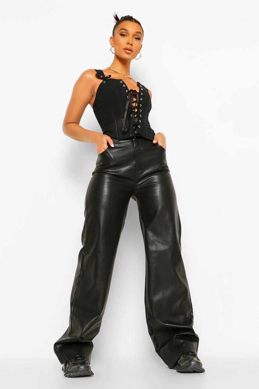 Black Faux Leather Pu Wide Leg Pants image number 1