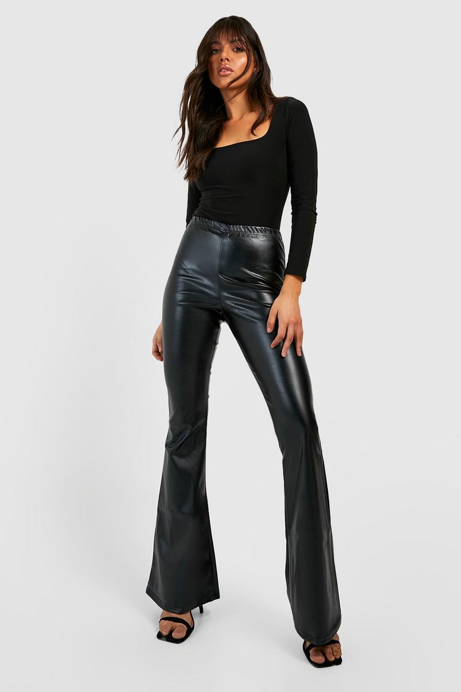 Black Leather Look PU Faux Leather Flares image number 1