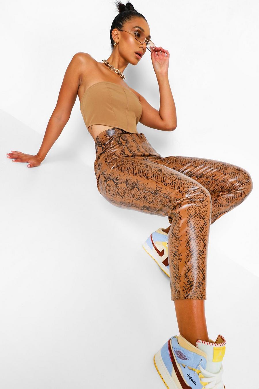Chocolate Snake Print Faux Leather Pu Skinny Pants image number 1