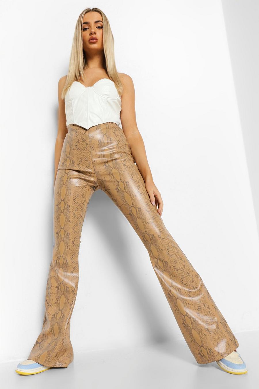 Stone Tonal Snake Leather Look PU Wide Leg Trouser image number 1