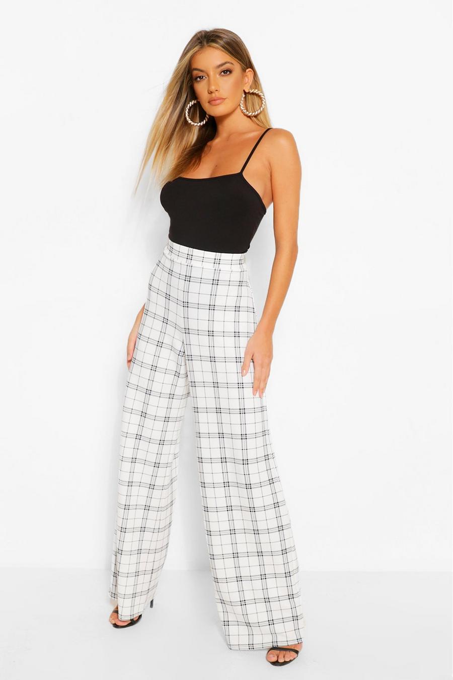 Ivory Grid Check Wide Leg Trousers image number 1