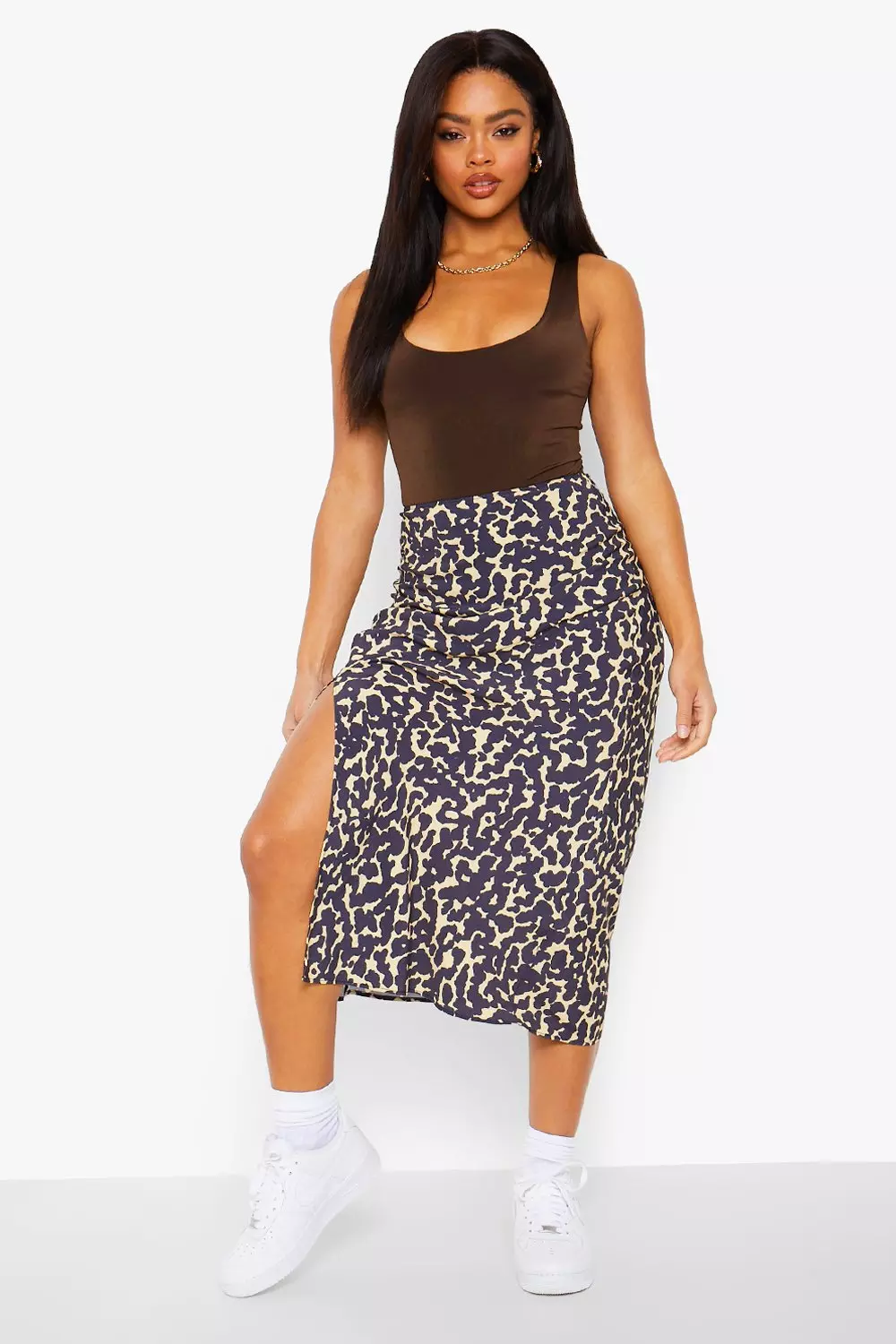 Animal print clearance midi slip skirt