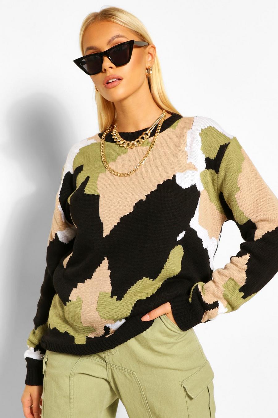 Pullover camouflage in maglia, Nero image number 1