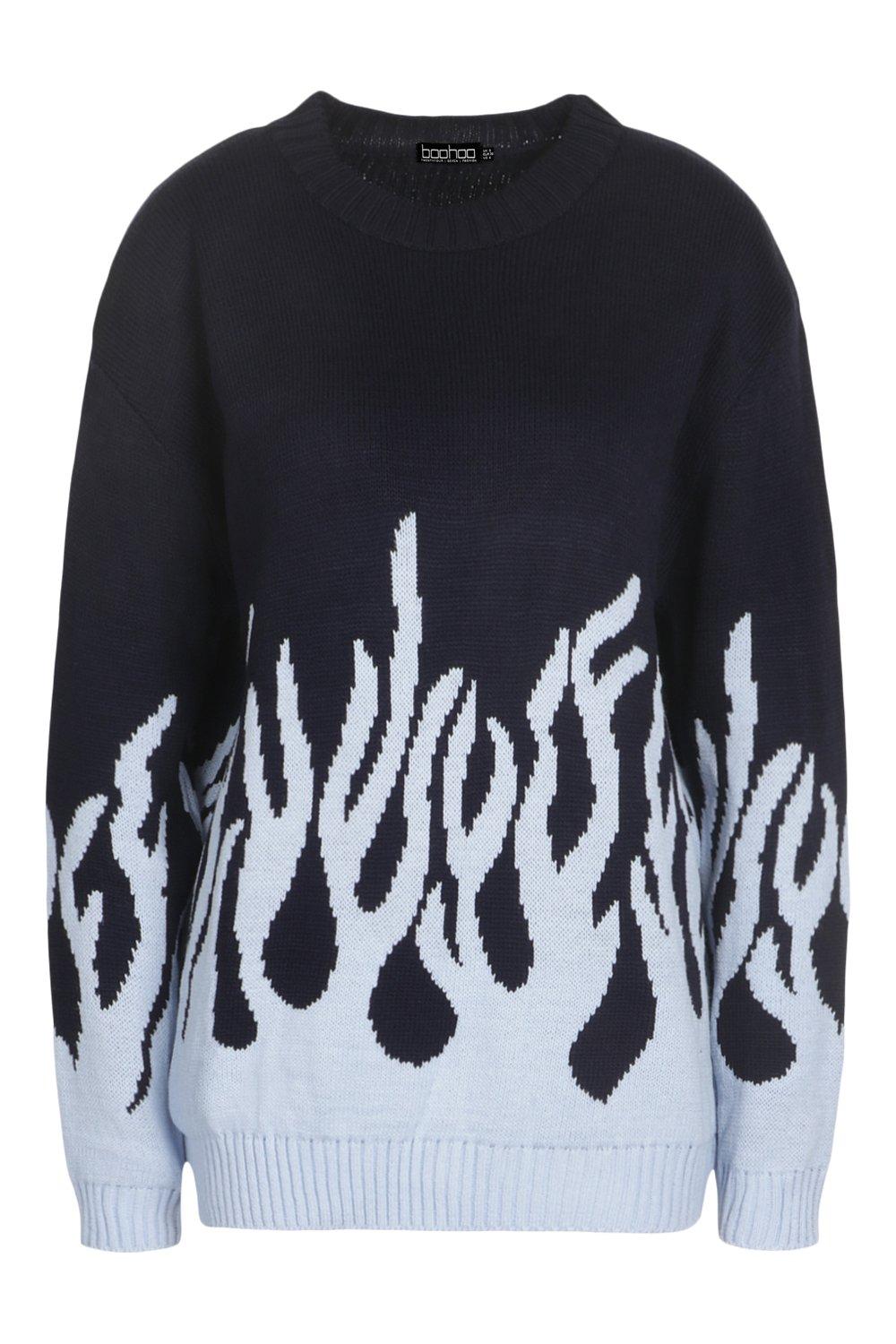 Black jumper with blue flames sale