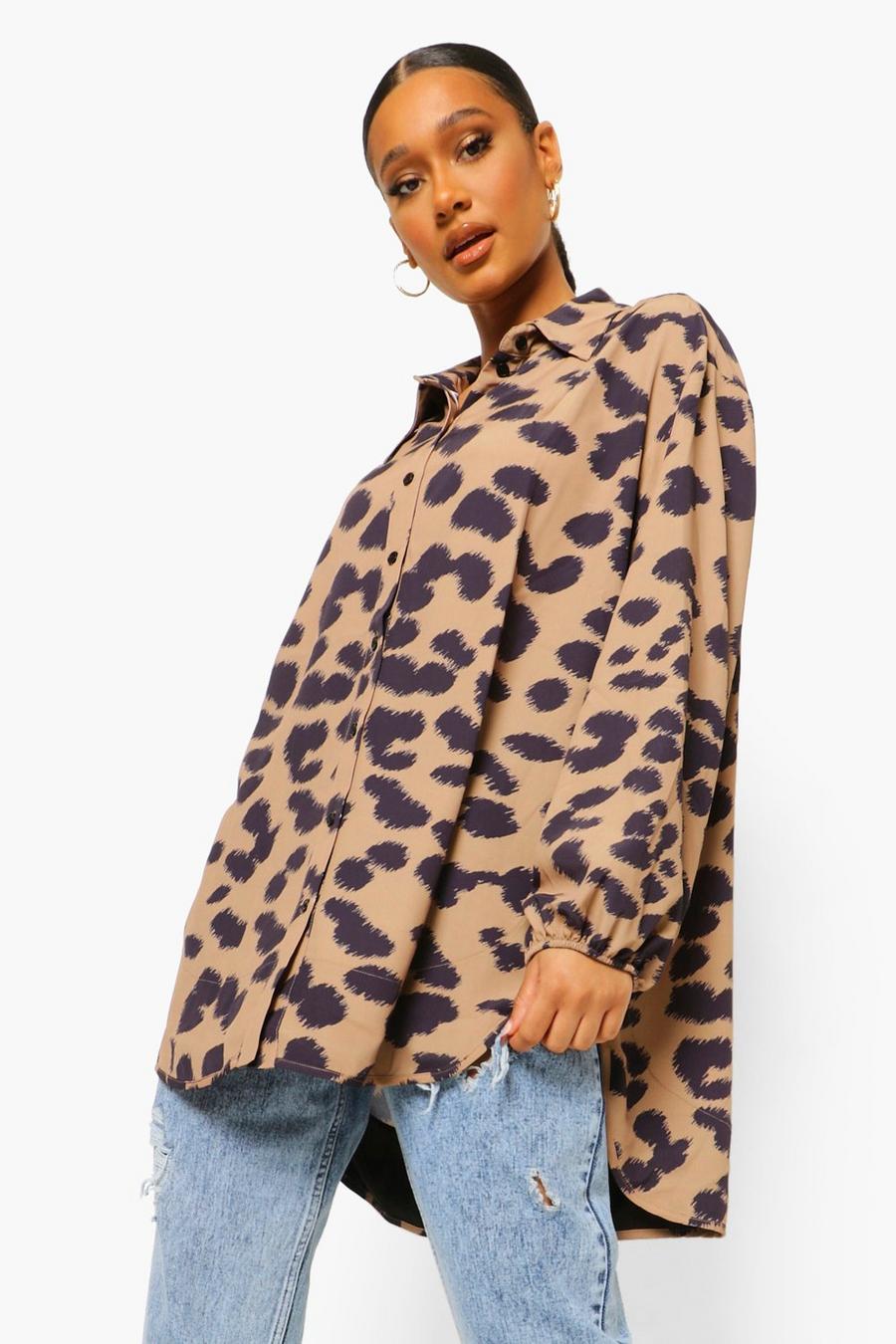 Camicia oversize con stampa animalier, Marrone image number 1
