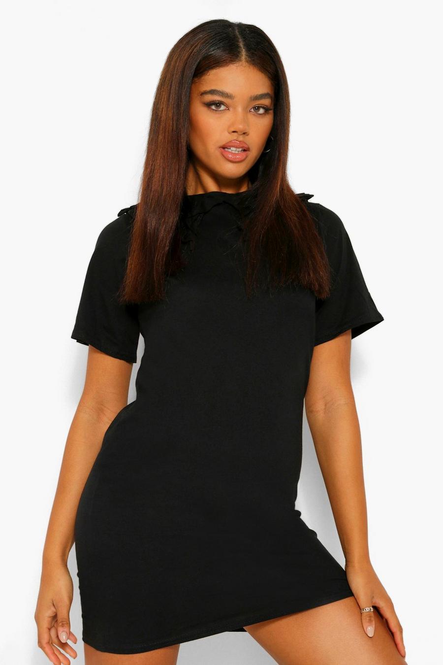 שחור שמלת שיפט אוברסייז עם צווארון מסולסל image number 1