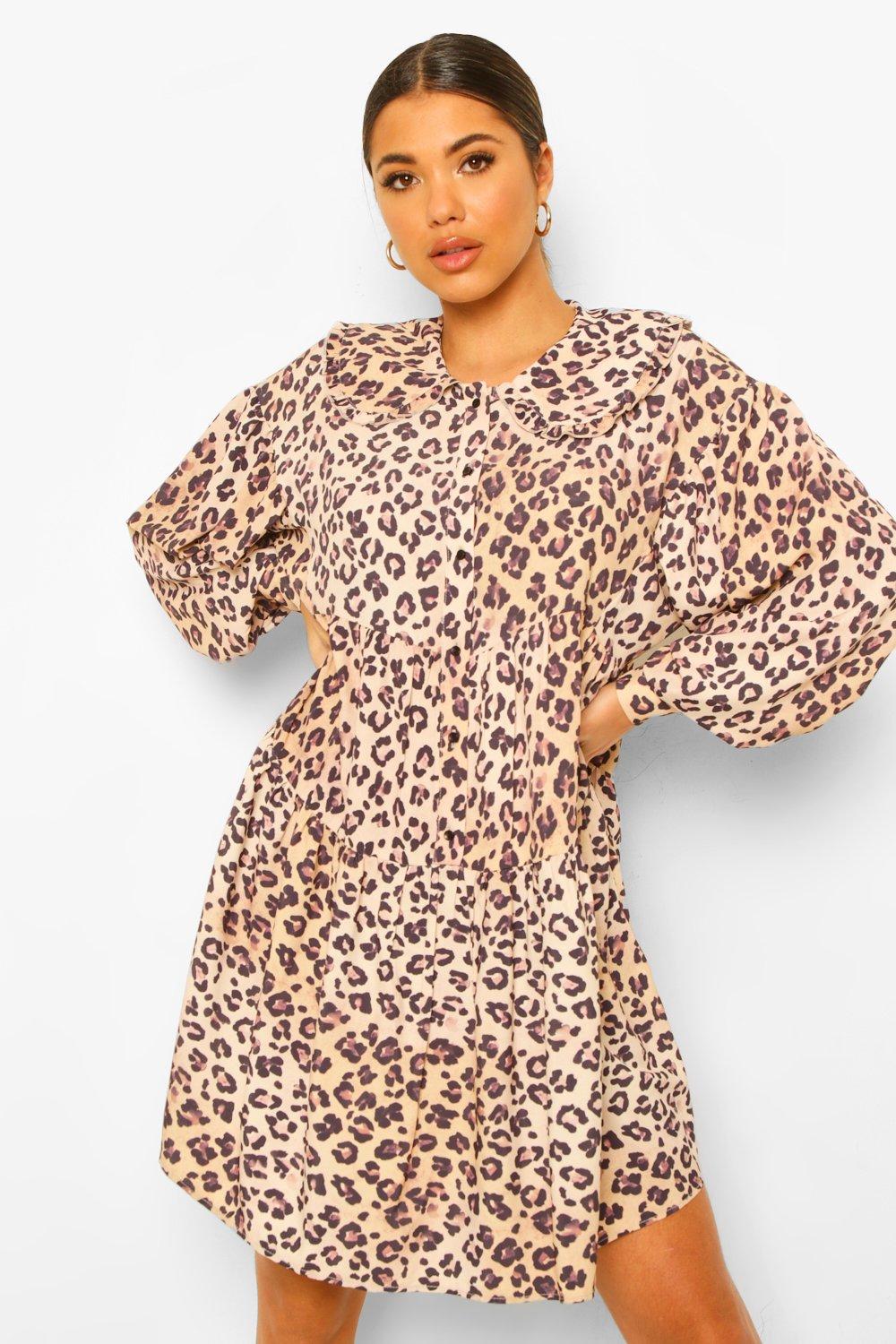 Leopard print collar sales dress