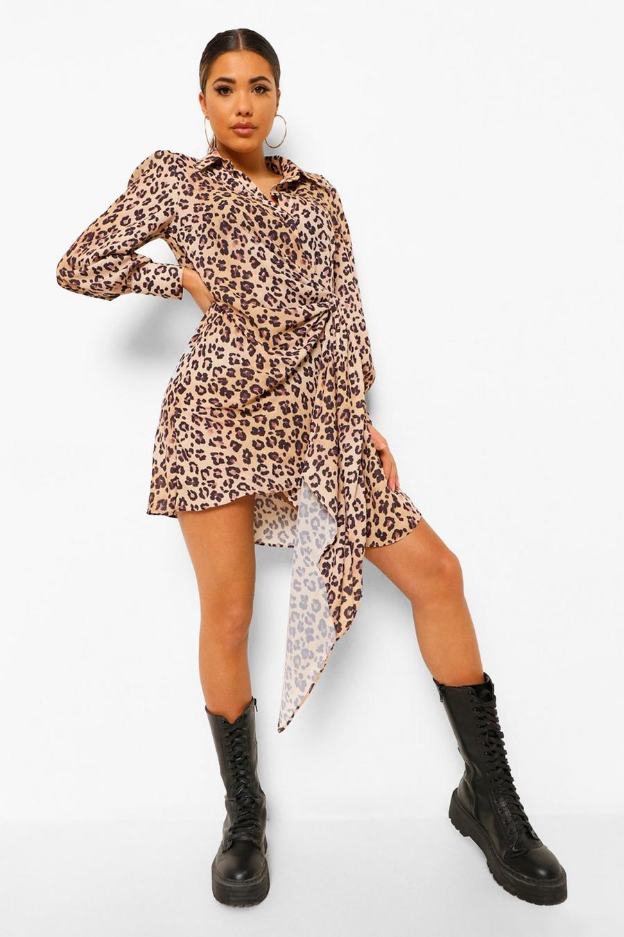 Statement Draped Leopard Shirt Dress image number 1