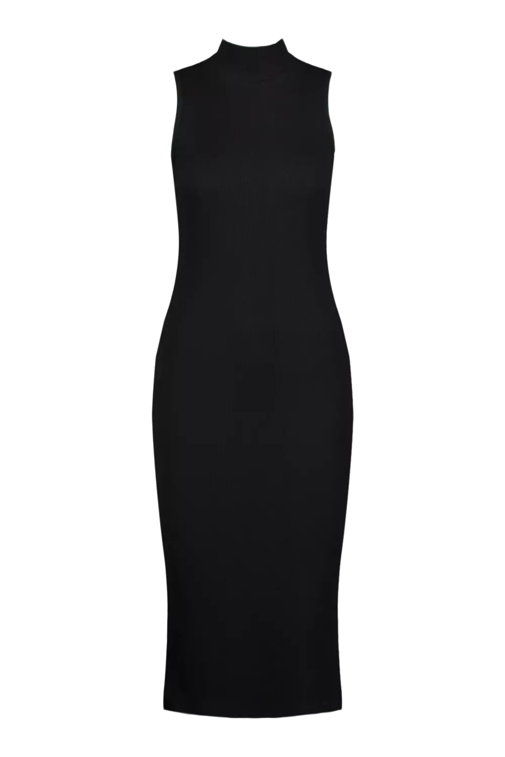 Rib High Neck Racer Neck Midi Dress