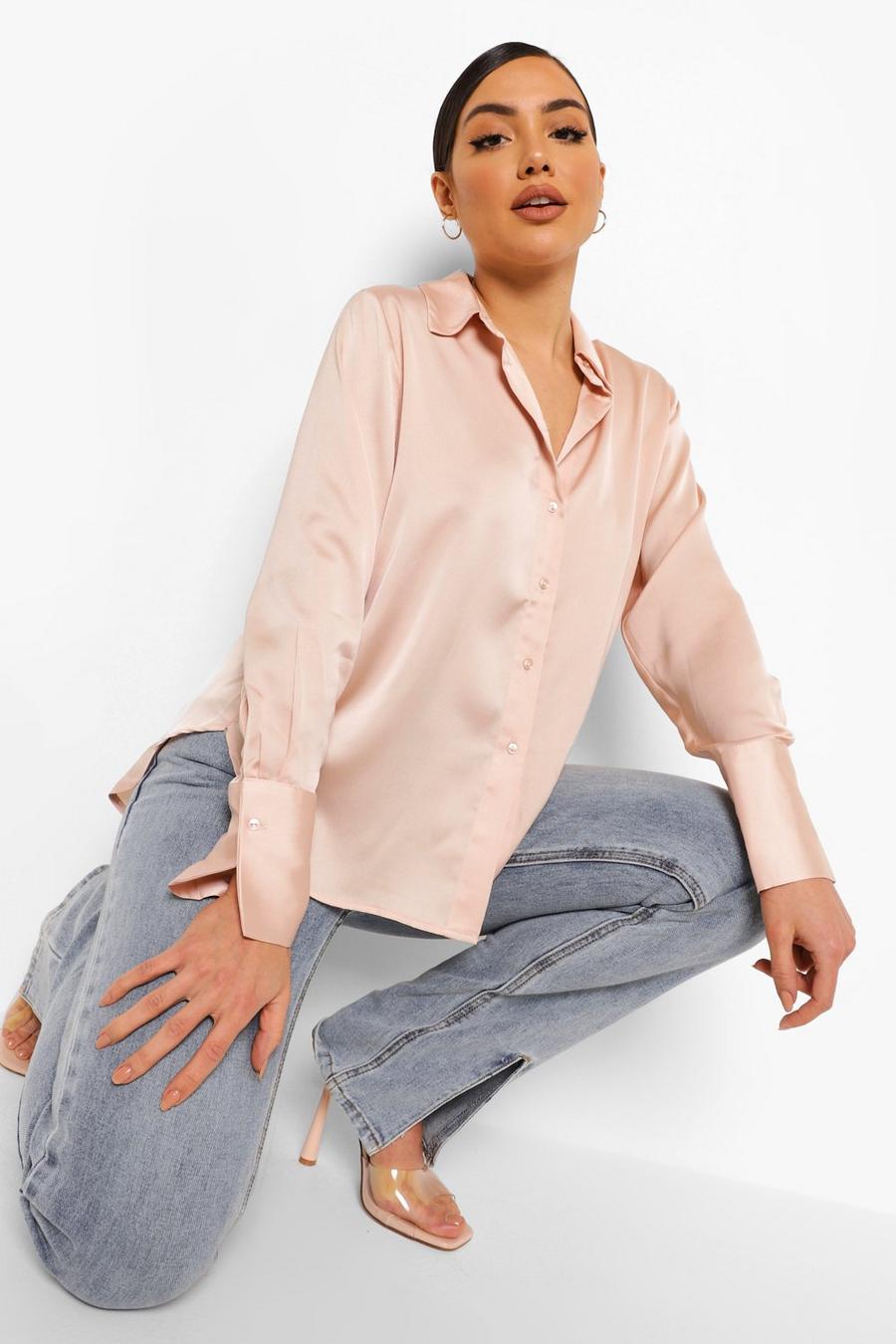 Champagne Oversized Satin Blouse image number 1