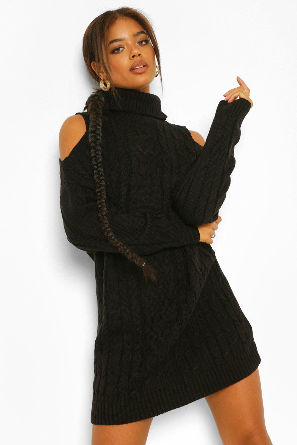 cable knit cold shoulder sweater