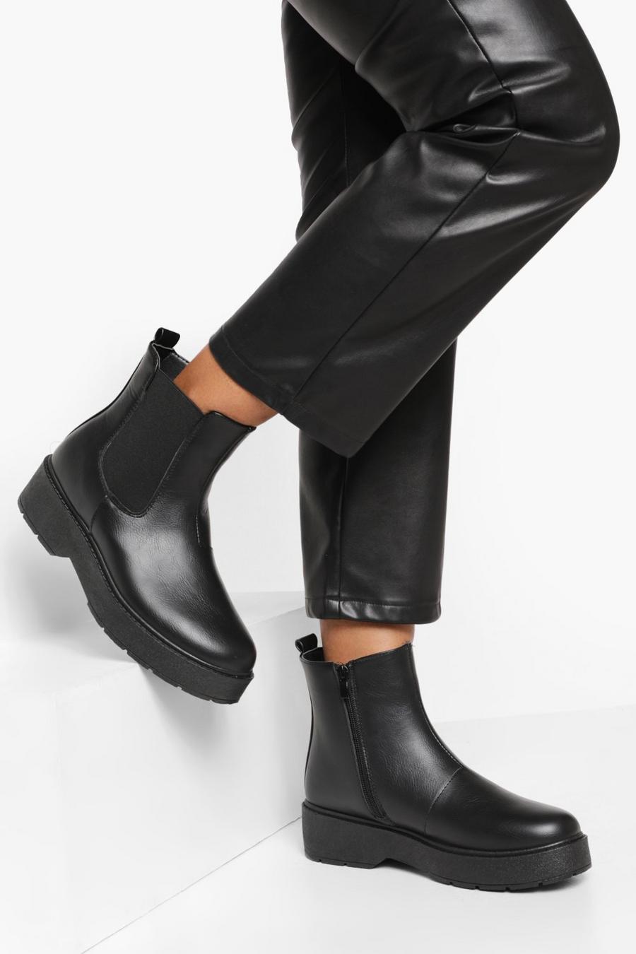 Black svart Platform Chunky Chelsea Boots