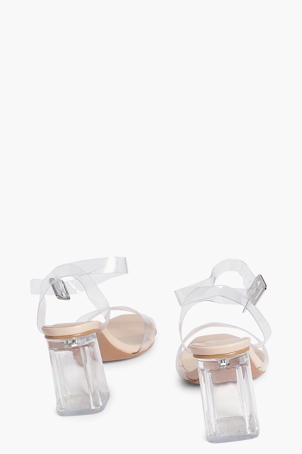 Nude Wide Fit Clear Block Heel Sandal