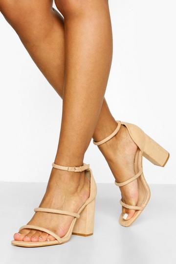 Wide Fit Triple Strap Block Heel Sandals nude