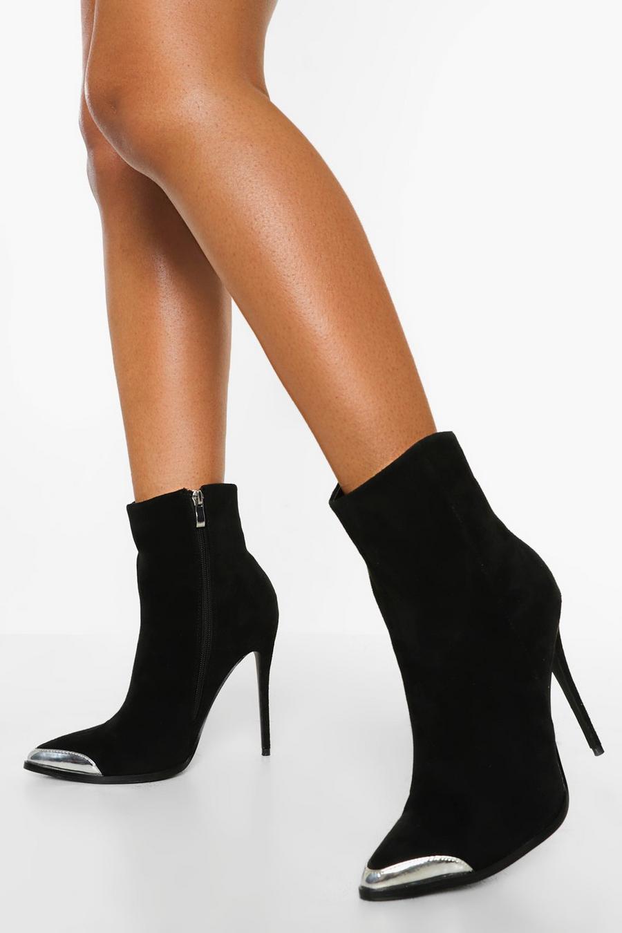 Black svart Metal Trim Stiletto Heel Sock Boots