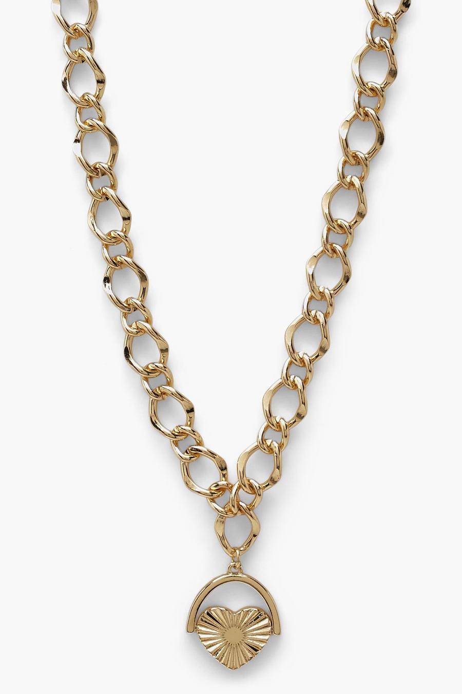 Gold Textured Wishing Heart And Chain Choker image number 1