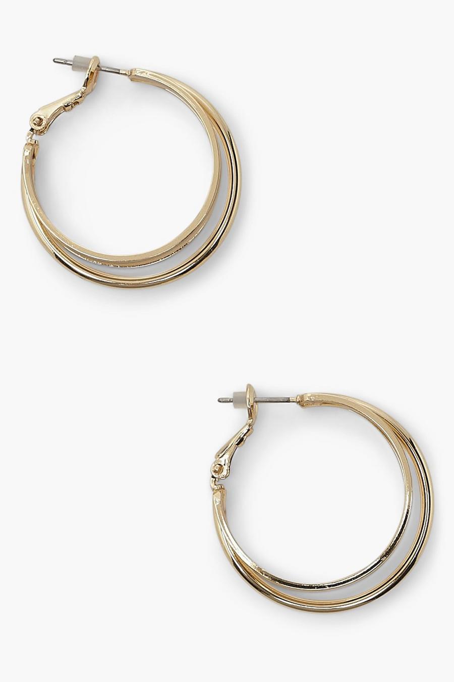 Gold Large 3 Layer Hoop Earring image number 1