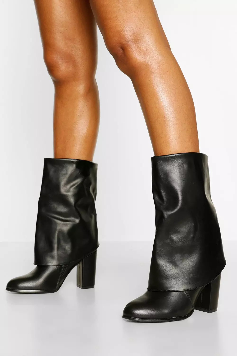 Black Fold Over Block Heel Knee Boots alternative image