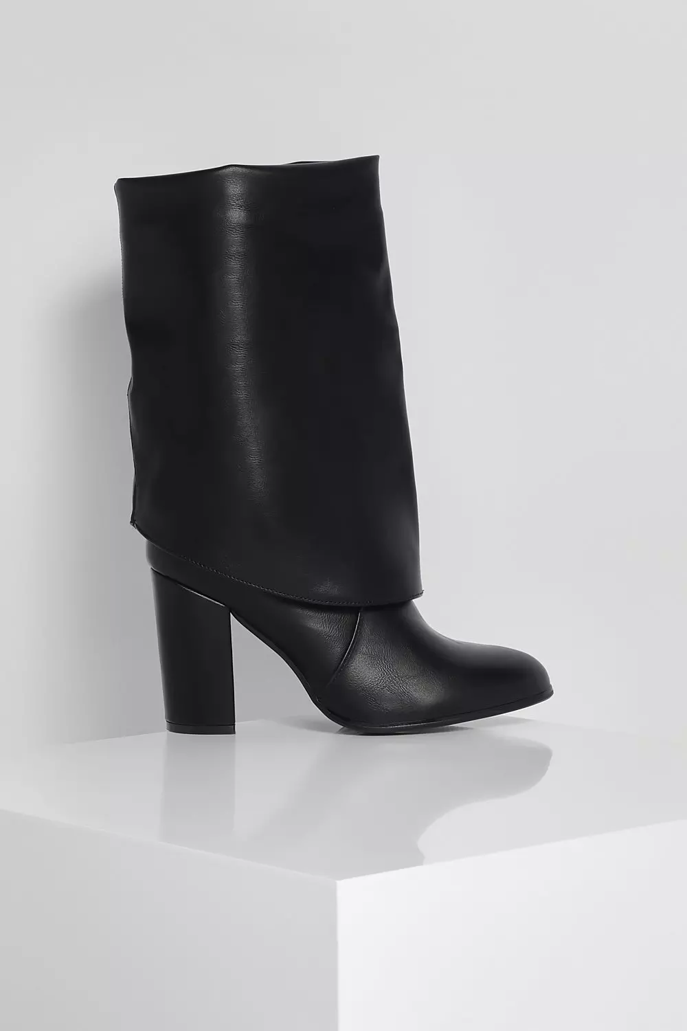 Black Fold Over Block Heel Knee Boots alternative image
