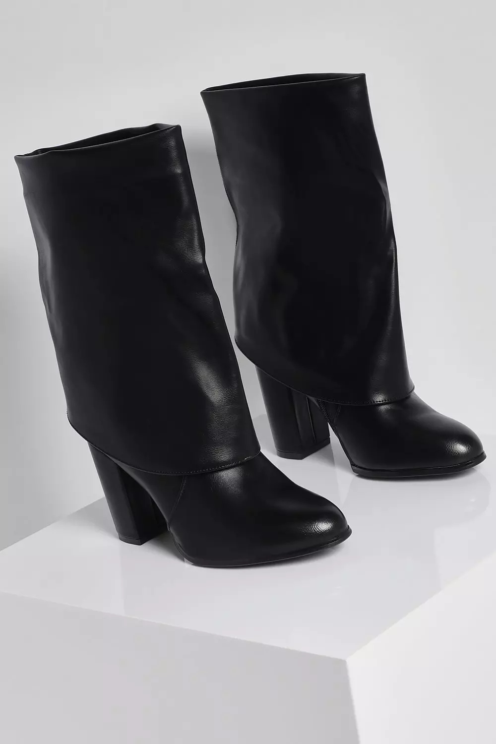 Black Fold Over Block Heel Knee Boots alternative image