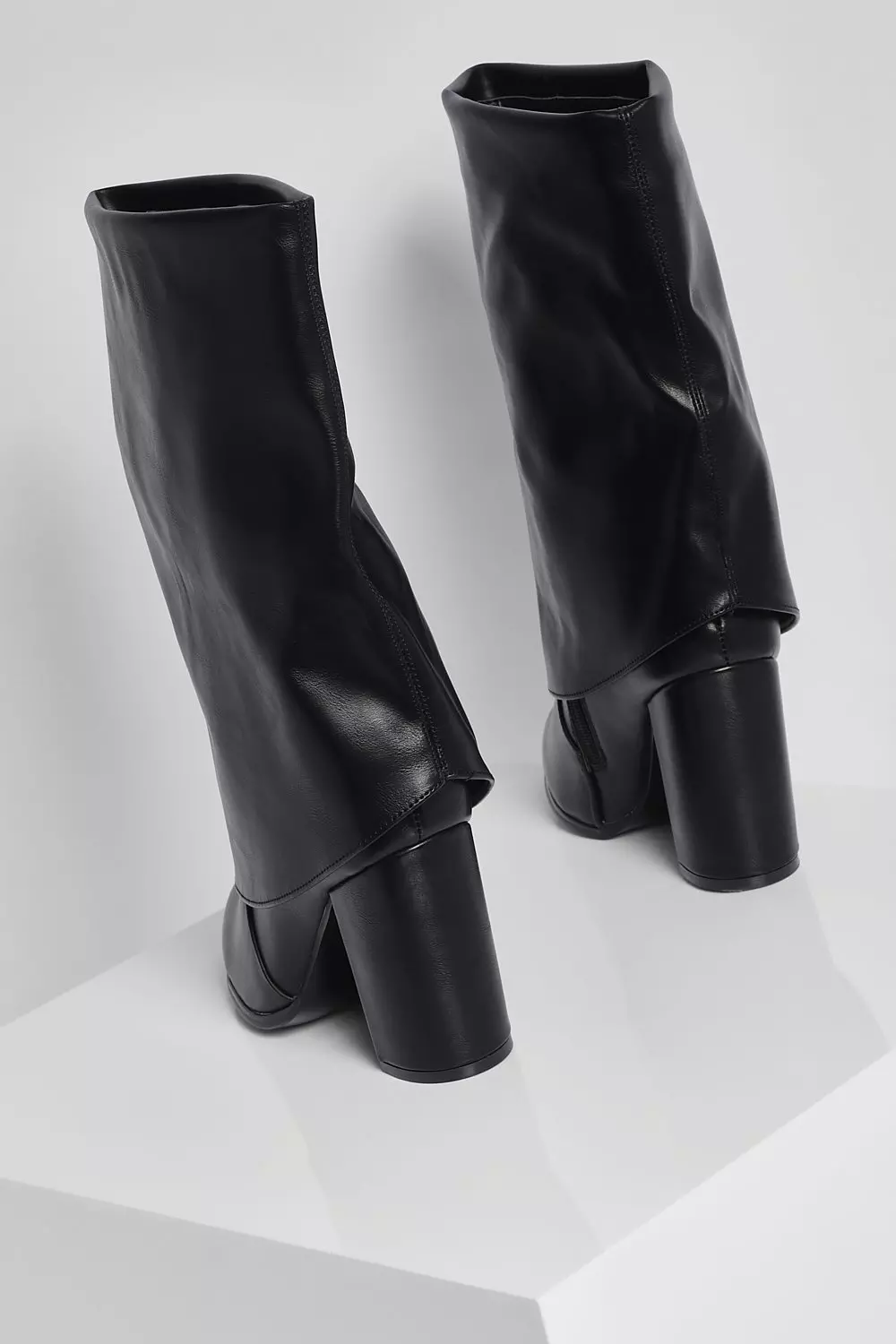 Black Fold Over Block Heel Knee Boots alternative image