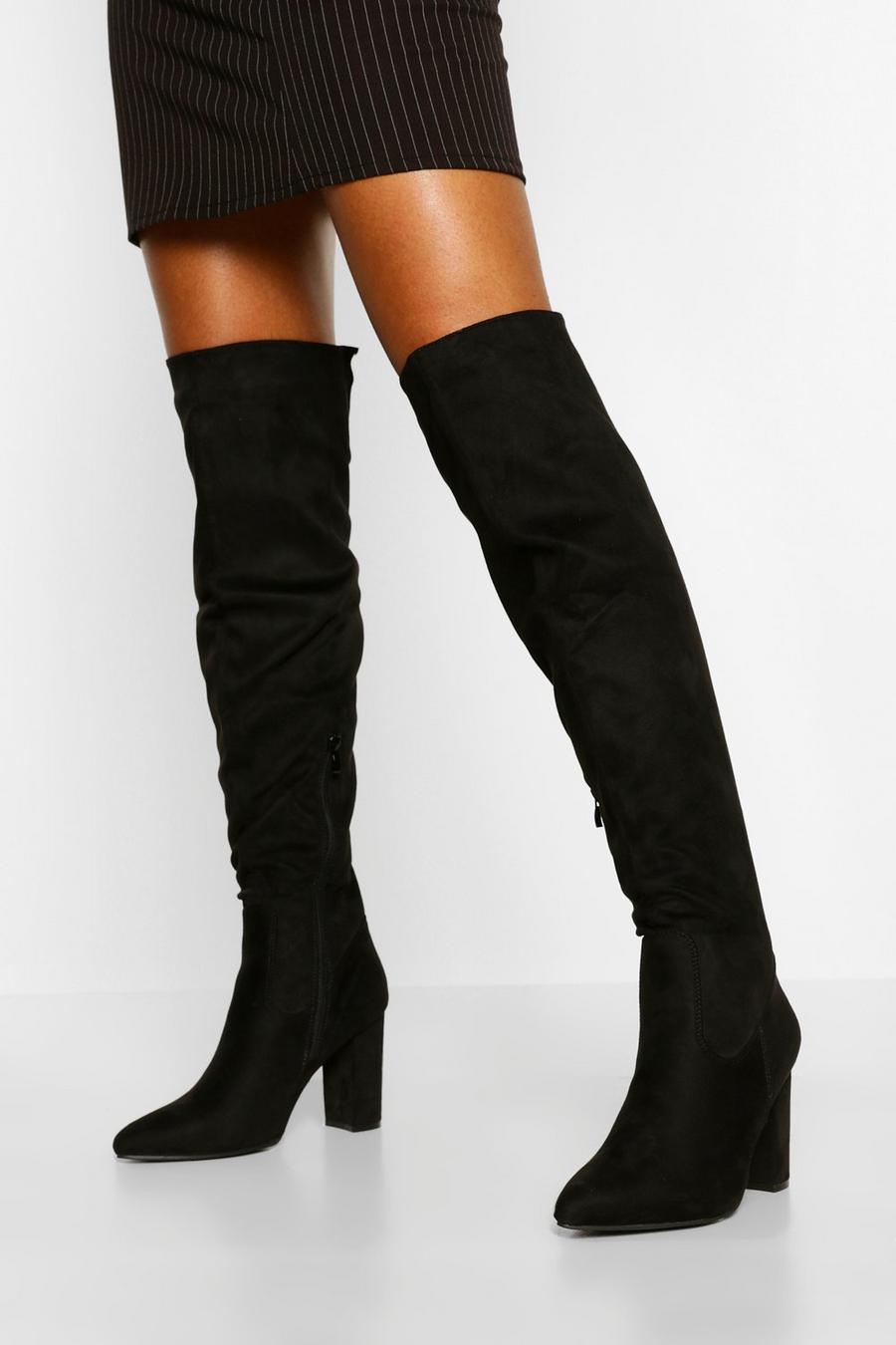 Black Block Heel Thigh High Boots image number 1