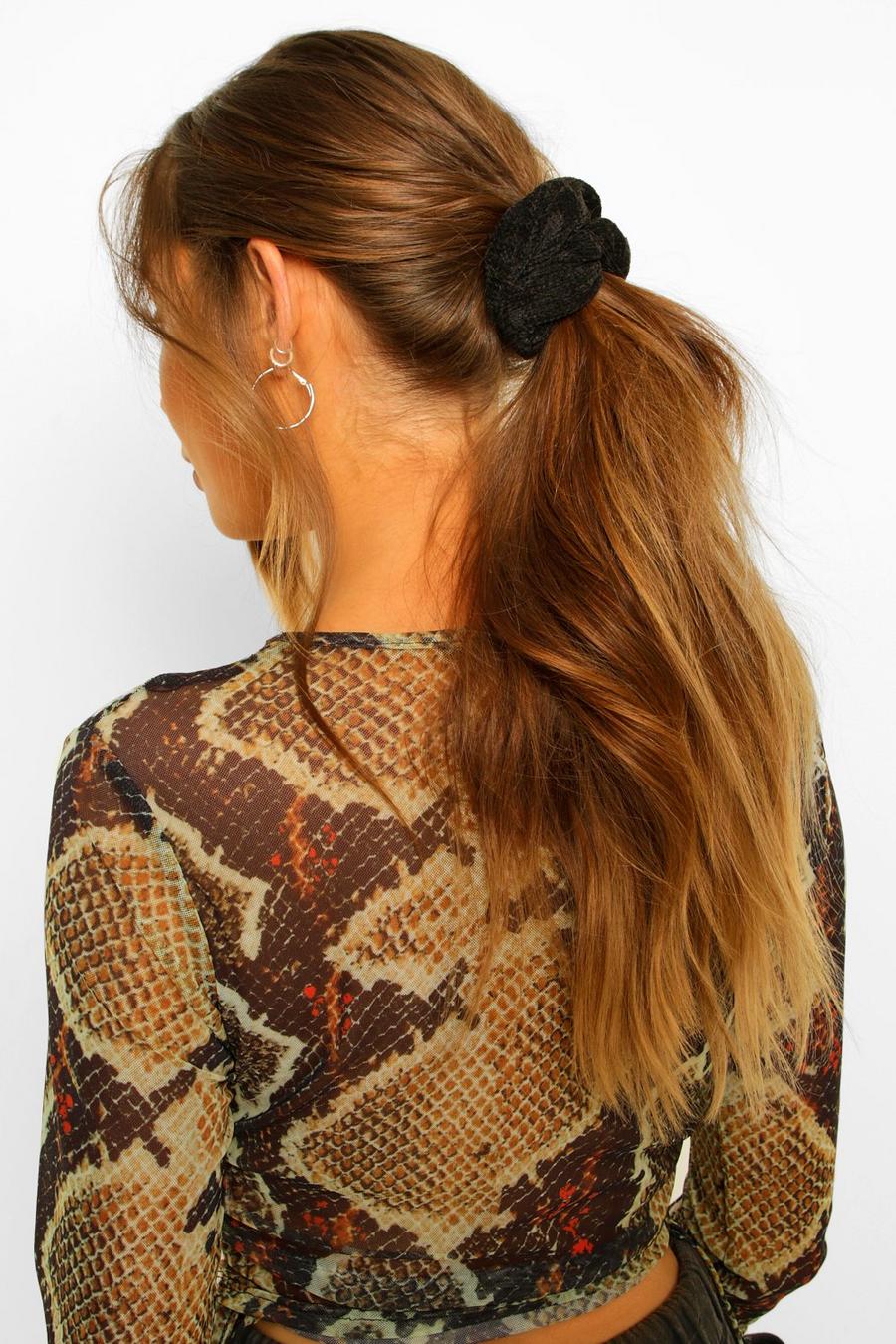 Black Knitted Chenille Scrunchie image number 1