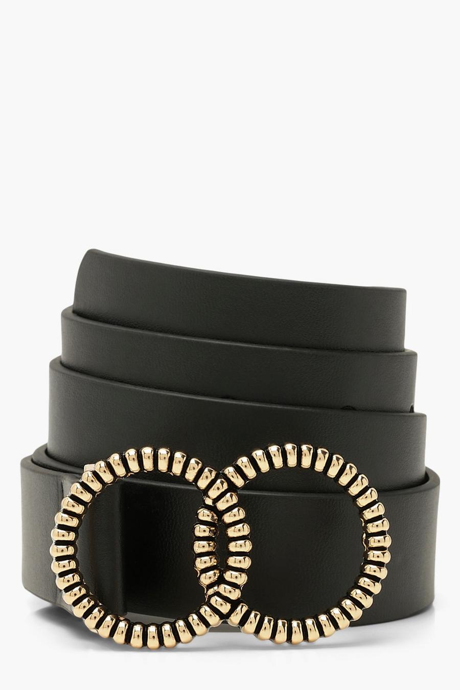 Cinturón estilo BF con anillo doble texturizado, Negro nero image number 1