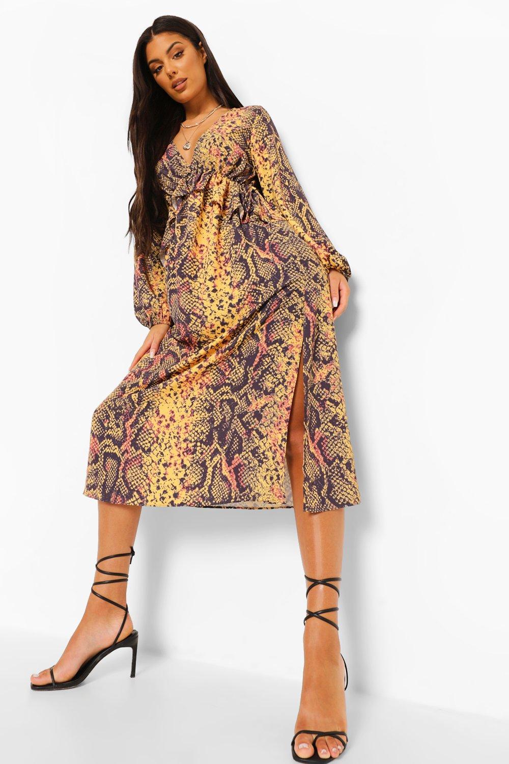 orange snake print maxi dress